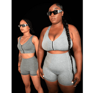 Grey 2pcs Set - Bawdy Shapewear